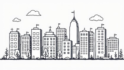Naklejka premium Urban skyline illustration metropolis graphic art cityscape minimalist design hand-drawn style