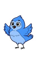 Fototapeta premium Cheerful blue cartoon bird waving