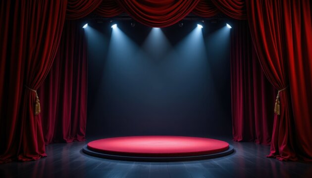 Theatrical performance stage spotlight setup event venue dramatic environment centered view artistic ambiance