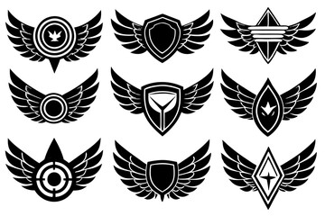 Vintage heraldic coat of arms vector design with a winged shield, skull, crown, and laurel wreath ornament, ideal for tattoo or tribal illustration