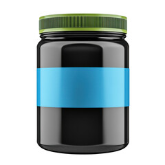 Fototapeta premium Black jar with blue label on transparent background