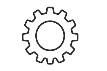 Black gear symbol on transparent grid, representing technological engineering and mechanical design elements
