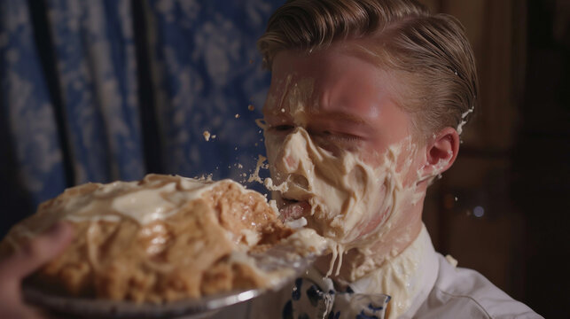 Classic Prank Comedy Person Hit with a Pie in the Face