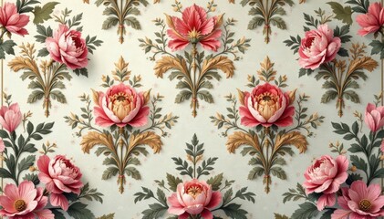Subtle floral damask repeating pattern on vintage background, damask, motif