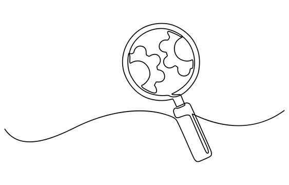 Continuous one line drawing Search engine optimization line icon vector illustration concept, Gear and magnifying glass linear icon. Continuous one line drawing gear and magnifying glass icon, pro.