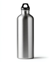 Sleek silver water bottle with a black lid, perfect for hydration on the go.