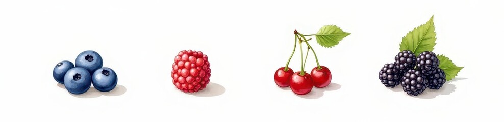 Fresh Summer Berries Blueberries Raspberries Cherries Blackberries Vibrant Fruit Illustration