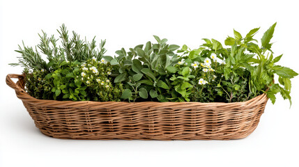 Naklejka premium Fresh herbs in decorative basket create vibrant and inviting display for any kitchen or garden