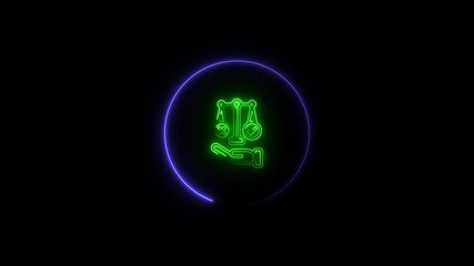 Glowing neon balance scale icon concept. law animation transition masks animation.
