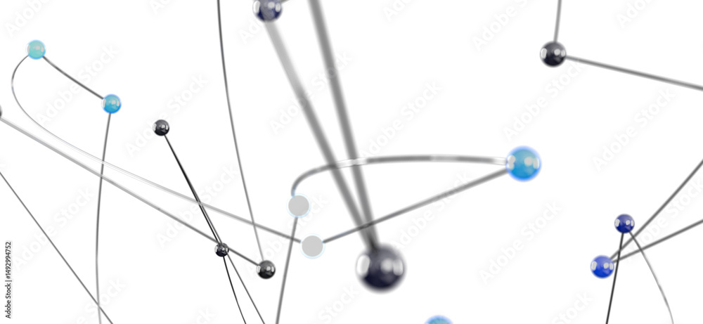 Poster 3D render of network nodes and connections.  Perfect for tech, communication, or global concepts.
