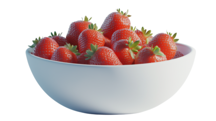 A bowl of fresh strawberries, a bowl full of strawberries, a plate of sweet strawberries, a bowl of delicious fresh strawberries, a plate full of strawberries, on a transparent backgrounds