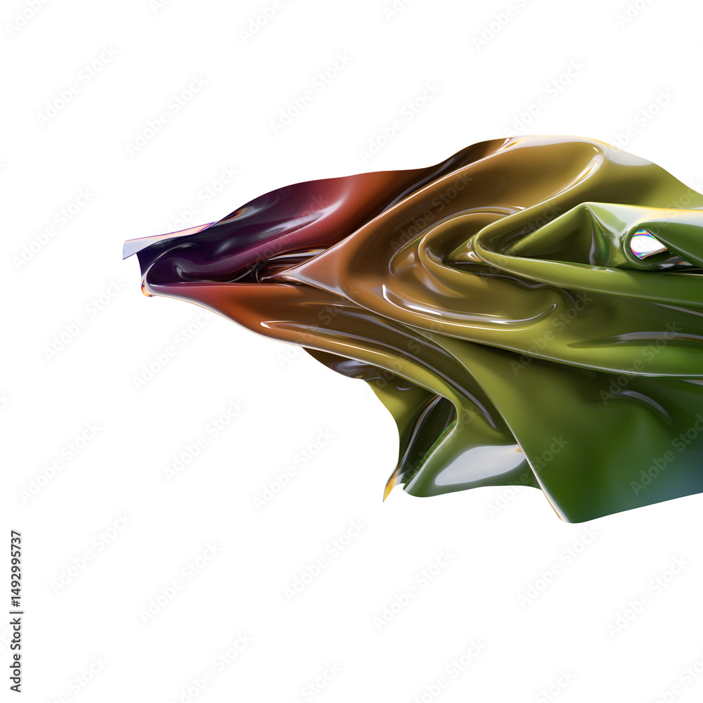 Poster Shimmering iridescent fabric drapes creating a captivating abstract design