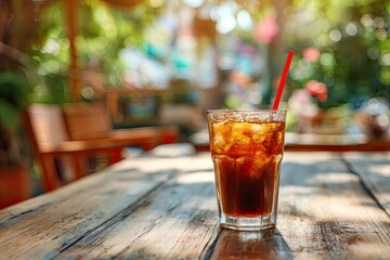 Refreshing Iced Drink: A Sunlit Summer Cafe Scene