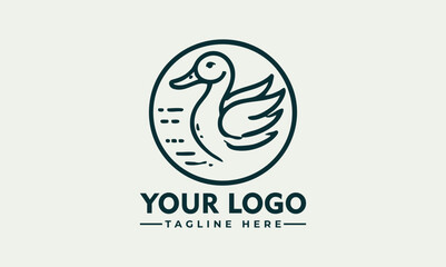 Fototapeta premium Minimalist Line Art Logo of a Duck in a Circle with Water Lines. Animal Logo Concept