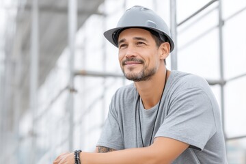 Construction worker takes a break while overseeing progress on a building site during a sunny afternoon