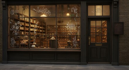 Old World Shopfront with Bottles and Dark Wood