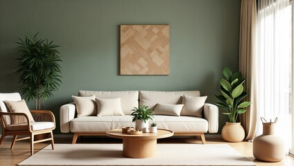 Scandinavian Minimalist Living Room Interior with Natural Light and Neutral Decor