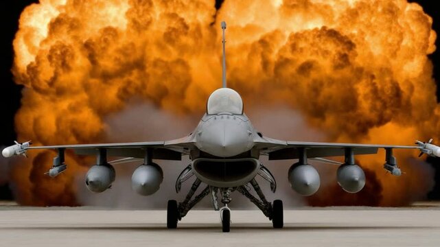 Fighter Jet in Action with Explosions and Fire for Dynamic Military and Aviation Imagery