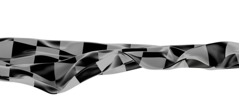 Wavy racing checkered flag with diagonal folds. Realistic 3d render