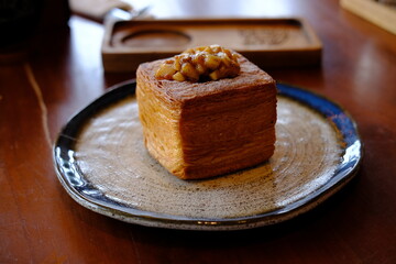 Square Croissant with Apple Jam on Top, Served on a Stylish Plate