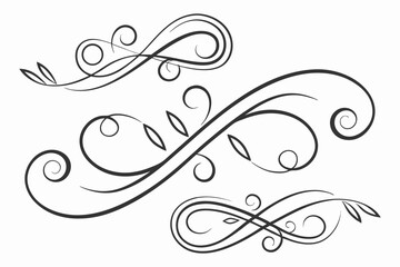 Abstract floral design element vector with ornate black flower, leaf, and scroll swirl patterns perfect for vintage border decoration