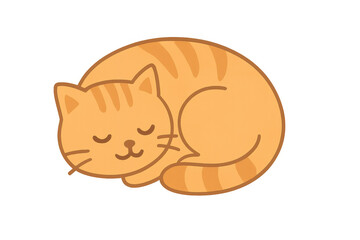 Ginger tabby kitten napping comfortably, curled into fluffy ball against transparent backdrop, soft fur visible