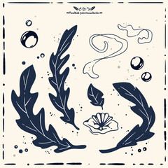 Botanical Artwork: Simple yet elegant botanical illustration, showcasing a selection of intricate leaves and delicate flower. Featuring a simple yet elegant style.