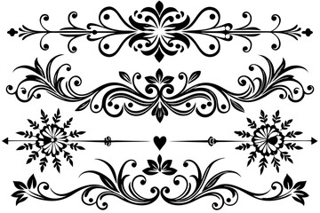 A vintage set of ornate floral design elements with elegant leaf and scroll patterns perfect for vector art and decoration