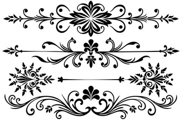 Vector floral design elements set with vintage flower, leaf, swirl, and ornate scroll illustrations for decoration and art