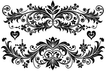 Abstract black floral ornament vector design element with decorative swirl pattern