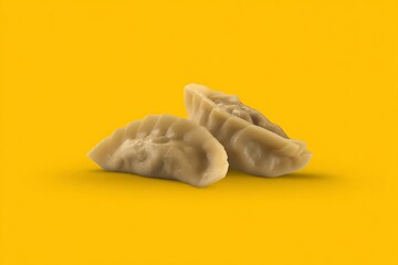 Delicious dumplings on vibrant yellow background