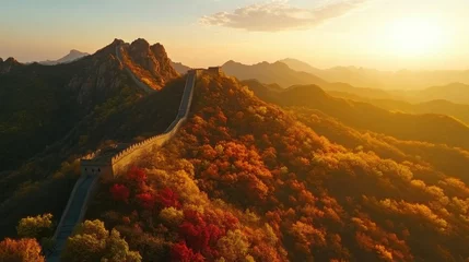 Wanddecoratie Chinese Muur Majestic great wall of china at sunrise with vibrant autumn foliage  © Дар'я Солтис