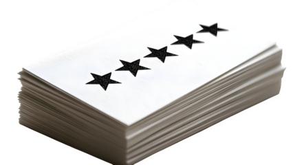 A stack of customer review cards with stars on top, symbolizing customer satisfaction for small businesses, isolated on Transparent Background
