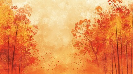 Misty Autumn Forest with Vibrant Orange Leaves