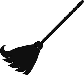 Broom With Dust Silhouette Vector Illustration 