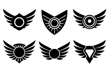 Set of black and white vector wing designs, perfect for tattoos, tribal art, or angel illustrations