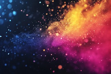 Fototapeta premium Colorful particles dance through the air in a mesmerizing slow motion display of light and movement, Abstract color particles moving in slow motion on black background