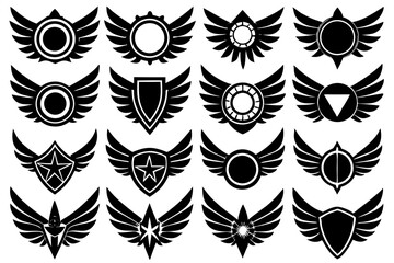 Fototapeta premium Vector tattoo illustration set of black and white wings, a decorative tribal bird design element