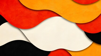 Obraz premium Abstract Layered Wavy Shapes Background in Orange Red Black and Off