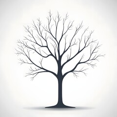 Stylized Bare Tree on White, Graphic Silhouette of Deciduous Plant