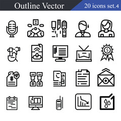 20 Outline Icons Set.4 | Minimal Line Style Vector Illustration