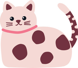 Cute pink cat with dark red spots on her body wearing pink necklace illustration