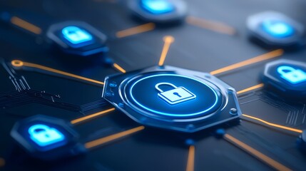 Blue lock on black background symbolizing security protection and peace of mind