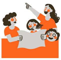 Family Journey and Discovery: Illustration captures a family embarking on an adventure. with curiosity and wonder, discovering new experiences together.