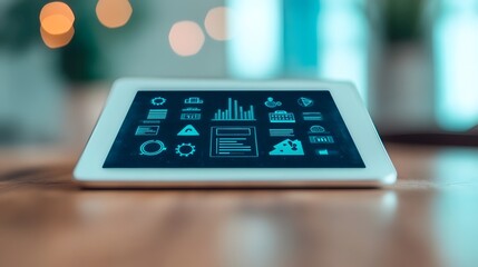 Digital tablet displaying a futuristic fintech interface for banking and finance