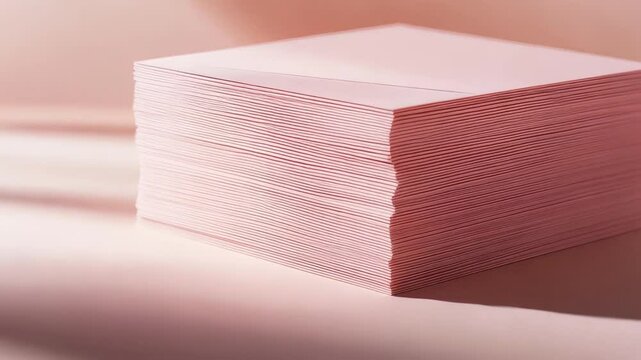 Single pink sheet elegantly transitions atop a stack of papers, creating shifting shadows and visual appeal