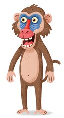 Fototapeta premium Colorful monkey character standing upright grinning