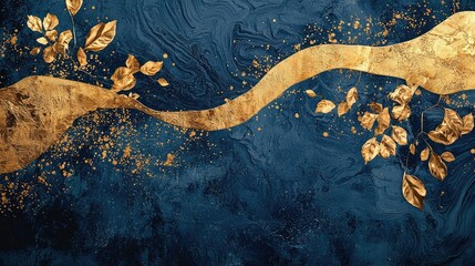 Stylish banner featuring gold leaf accents on a navy abstract backdrop