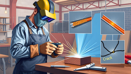 Skilled worker expertly welds metal with precision safety precautions present