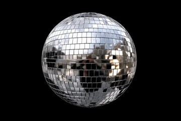 Disco ball reflecting light on black background